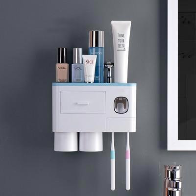 2 cups blue wall mounted bathroom storage rack