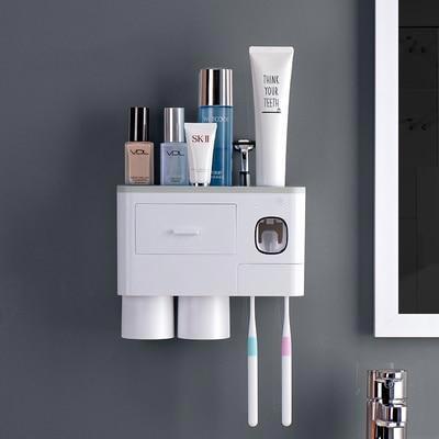2 cups gray wall mounted bathroom storage rack