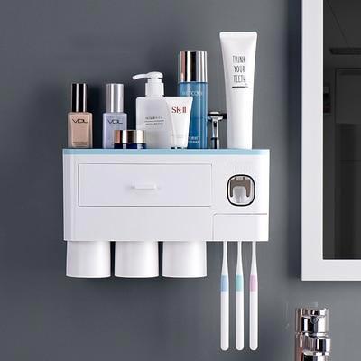 3 cups blue wall mounted bathroom storage rack