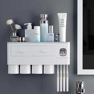4 cups gray wall mounted bathroom storage rack