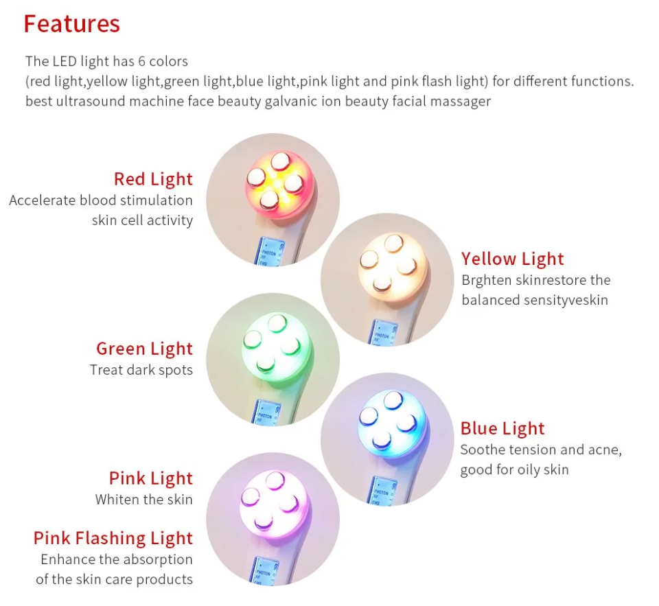 Six LED light color modes skin care massager 