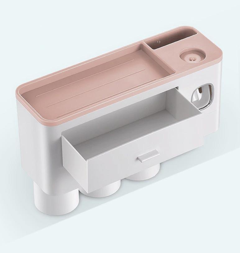 wall mount bathroom organizer with 3 cups and drawer