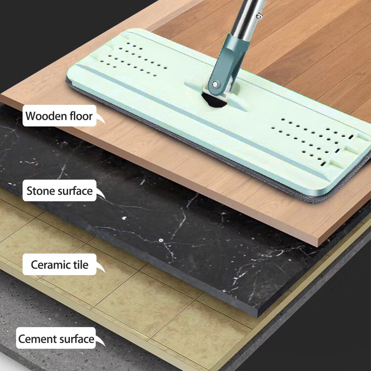 Self Wringing Double Sided Flat Microfiber Mop Broom With 360 Spin