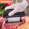 hand with gloves holding a meat tenderizer