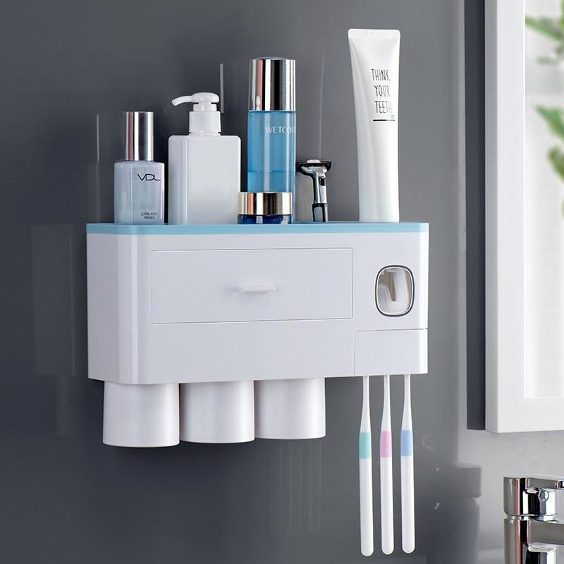 bathroom organizer with 3 cups suction and toothbrush holder with cosmetics
