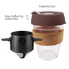 brown wood grain portable glass cup with coffee filter