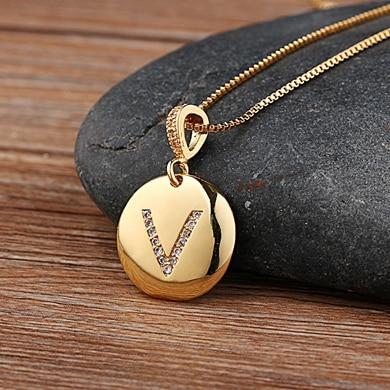 gold initial letter V pendant necklace