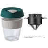 green portable glass cup with coffee filter
