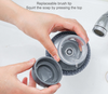 hand holding the soap dispensing  brush on the left hand and cap on the right hand
