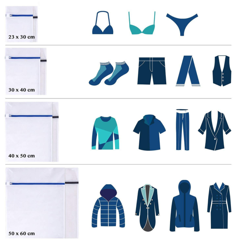 laundry bag sizes and garment specifications