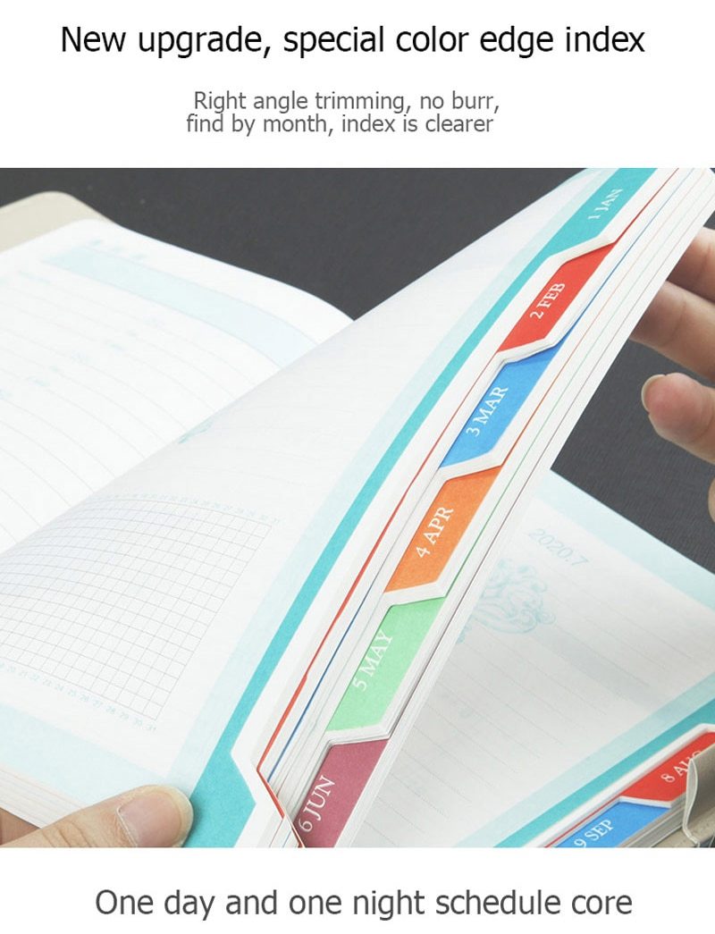 notebook monthly planner with colored edges