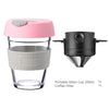 pink portable glass cup with coffee filter