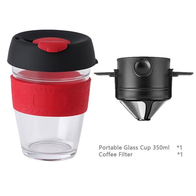 red black portable glass cup with coffee filter