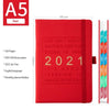 red colored leather planner organizer