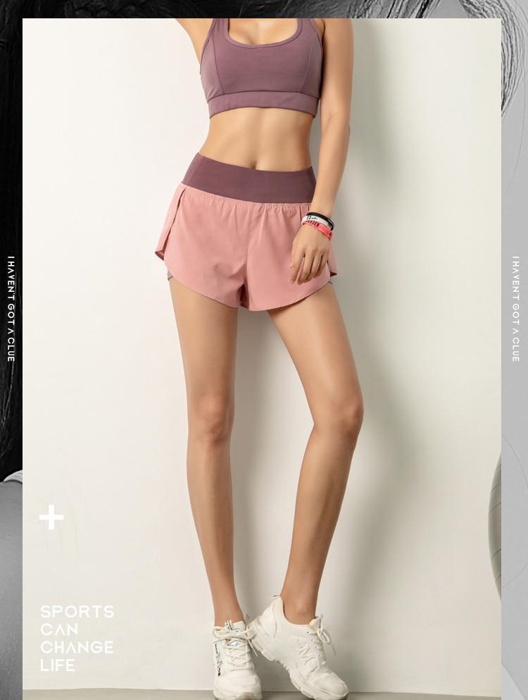 woman model earing matching color top and running shorts